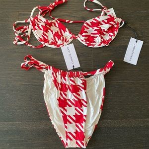 Weworewhat Ruched Underwire Oversized Houndstooth Bikini Top and Bottom